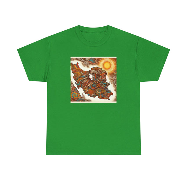 Personalised Persian Unisex T-Shirt – Rising Sun & Long Hair Design | Bohemian Freedom Culture Tee