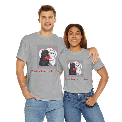 Cat Lover T-Shirt - Two Cute Persian Cats in Love with Red Heart