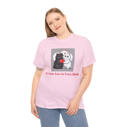 Cat Lover T-Shirt - Two Cute Persian Cats in Love with Red Heart