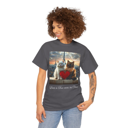 Cat Lover T-Shirt - Two Cute Persian Cats in Love with Red Heart