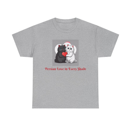 Cat Lover T-Shirt - Two Cute Persian Cats in Love with Red Heart