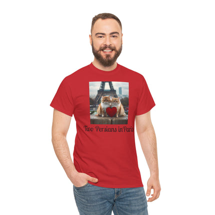 Cat Lover T-Shirt - Two Cute Persian Cats in Love with Red Heart