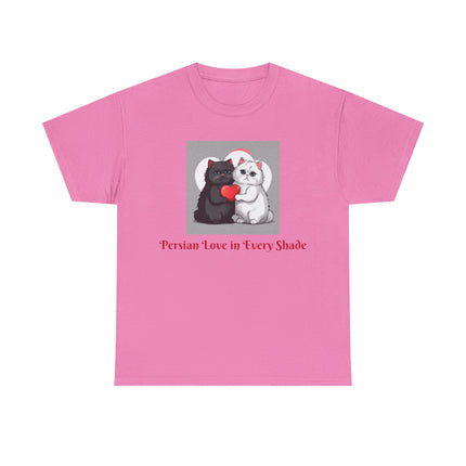 Cat Lover T-Shirt - Two Cute Persian Cats in Love with Red Heart