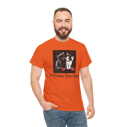 Cat Lover T-Shirt - Two Cute Persian Cats in Love with Red Heart