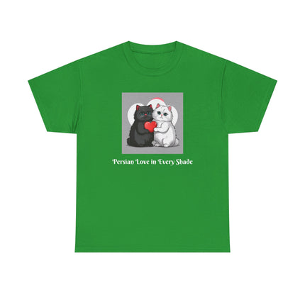 Cat Lover T-Shirt - Two Cute Persian Cats in Love with Red Heart