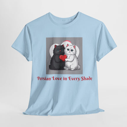 Cat Lover T-Shirt - Two Cute Persian Cats in Love with Red Heart