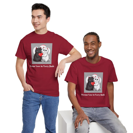 Cat Lover T-Shirt - Two Cute Persian Cats in Love with Red Heart