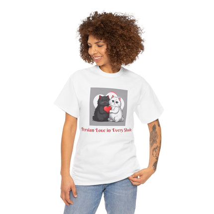 Cat Lover T-Shirt - Two Cute Persian Cats in Love with Red Heart