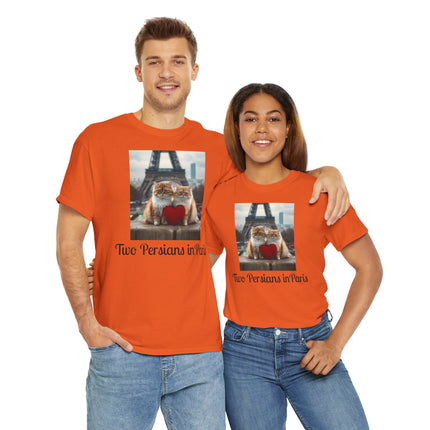 Cat Lover T-Shirt - Two Cute Persian Cats in Love with Red Heart
