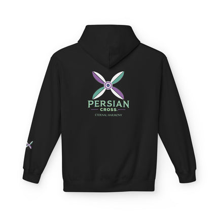Personilised Unisex Midweight sassanid Persian Cross Fleece Hoodie – Soft, Stylish & Timeless