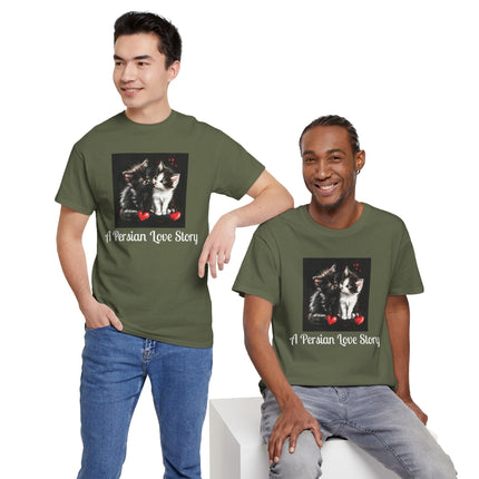 Cat Lover T-Shirt - Two Cute Persian Cats in Love with Red Heart