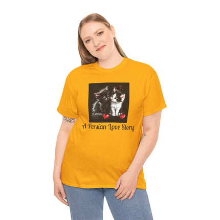 Cat Lover T-Shirt - Two Cute Persian Cats in Love with Red Heart