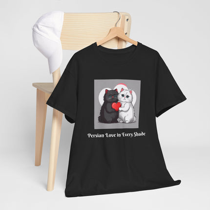 Cat Lover T-Shirt - Two Cute Persian Cats in Love with Red Heart