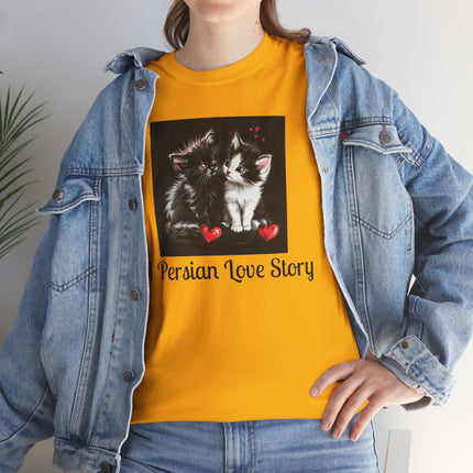 Cat Lover T-Shirt - Two Cute Persian Cats in Love with Red Heart