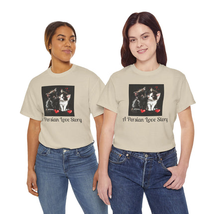 Cat Lover T-Shirt - Two Cute Persian Cats in Love with Red Heart