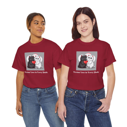Cat Lover T-Shirt - Two Cute Persian Cats in Love with Red Heart