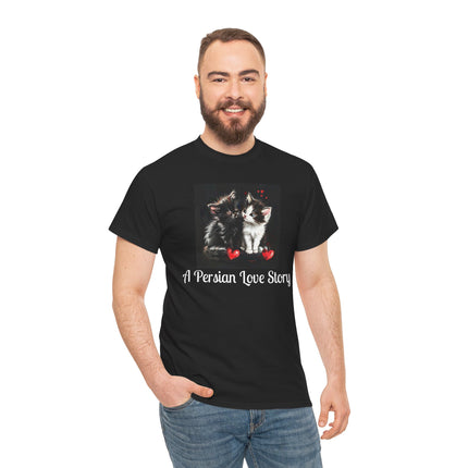 Cat Lover T-Shirt - Two Cute Persian Cats in Love with Red Heart