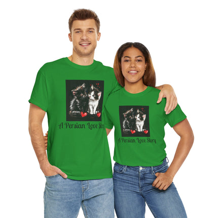 Cat Lover T-Shirt - Two Cute Persian Cats in Love with Red Heart