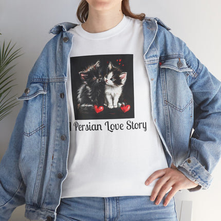 Cat Lover T-Shirt - Two Cute Persian Cats in Love with Red Heart
