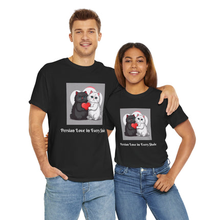 Cat Lover T-Shirt - Two Cute Persian Cats in Love with Red Heart