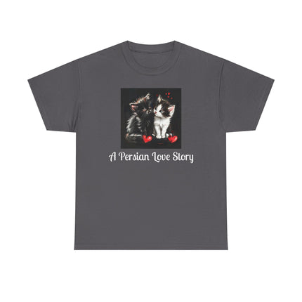 Cat Lover T-Shirt - Two Cute Persian Cats in Love with Red Heart