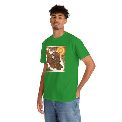 Personalised Persian Unisex T-Shirt – Rising Sun & Long Hair Design | Bohemian Freedom Culture Tee