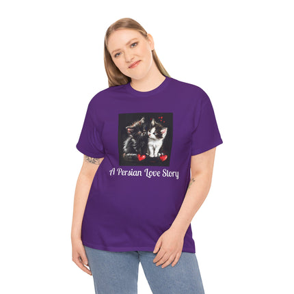 Cat Lover T-Shirt - Two Cute Persian Cats in Love with Red Heart