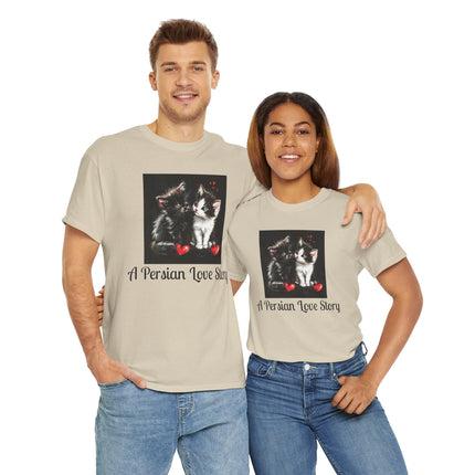 Cat Lover T-Shirt - Two Cute Persian Cats in Love with Red Heart