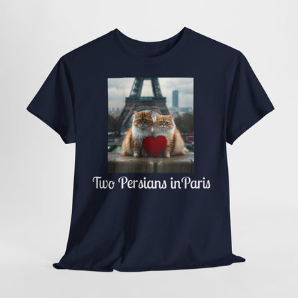 Cat Lover T-Shirt - Two Cute Persian Cats in Love with Red Heart