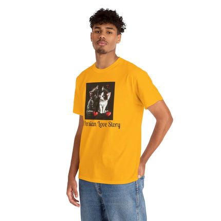 Cat Lover T-Shirt - Two Cute Persian Cats in Love with Red Heart
