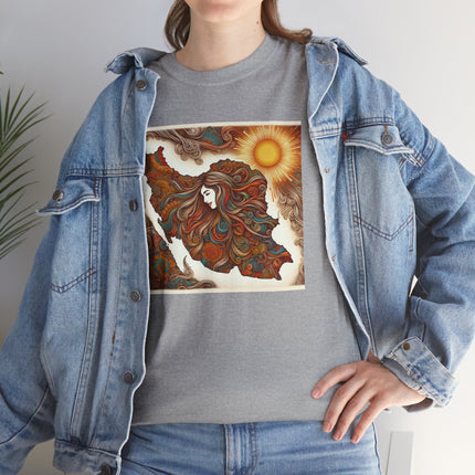 Personalised Persian Unisex T-Shirt – Rising Sun & Long Hair Design | Bohemian Freedom Culture Tee