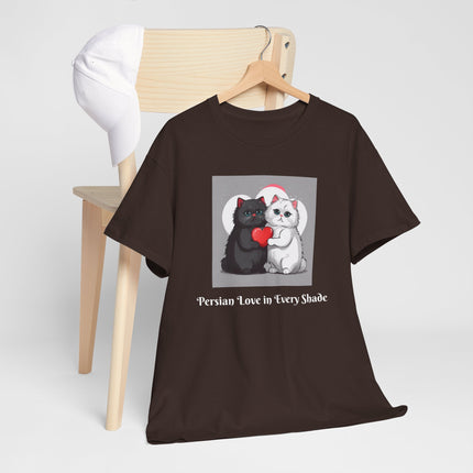 Cat Lover T-Shirt - Two Cute Persian Cats in Love with Red Heart