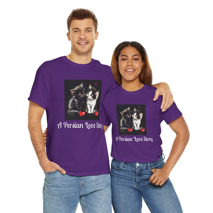 Cat Lover T-Shirt - Two Cute Persian Cats in Love with Red Heart