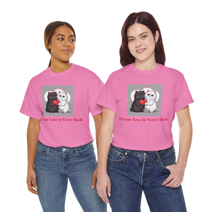 Cat Lover T-Shirt - Two Cute Persian Cats in Love with Red Heart