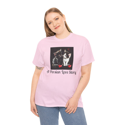 Cat Lover T-Shirt - Two Cute Persian Cats in Love with Red Heart