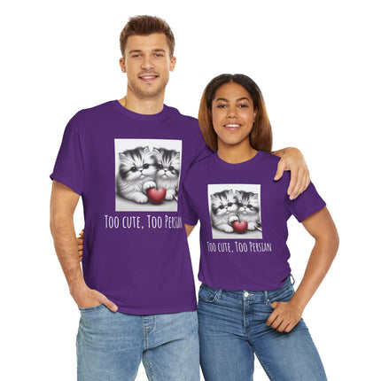 Cat Lover T-Shirt - Two Cute Persian Cats in Love with Red Heart