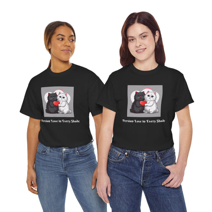 Cat Lover T-Shirt - Two Cute Persian Cats in Love with Red Heart