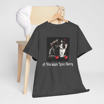 Cat Lover T-Shirt - Two Cute Persian Cats in Love with Red Heart