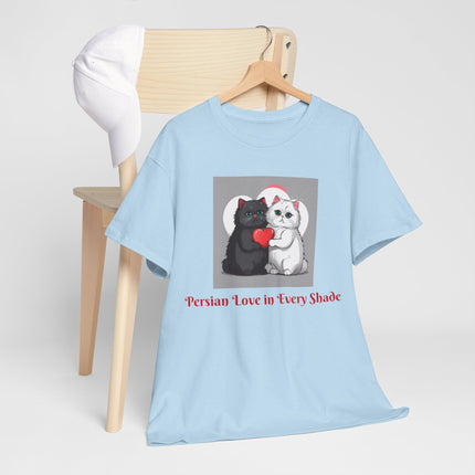 Cat Lover T-Shirt - Two Cute Persian Cats in Love with Red Heart