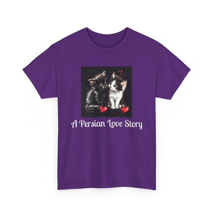 Cat Lover T-Shirt - Two Cute Persian Cats in Love with Red Heart