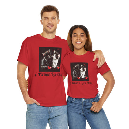 Cat Lover T-Shirt - Two Cute Persian Cats in Love with Red Heart