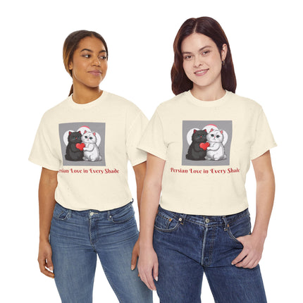 Cat Lover T-Shirt - Two Cute Persian Cats in Love with Red Heart