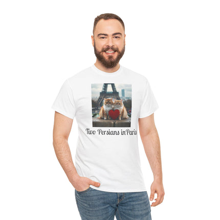 Cat Lover T-Shirt - Two Cute Persian Cats in Love with Red Heart