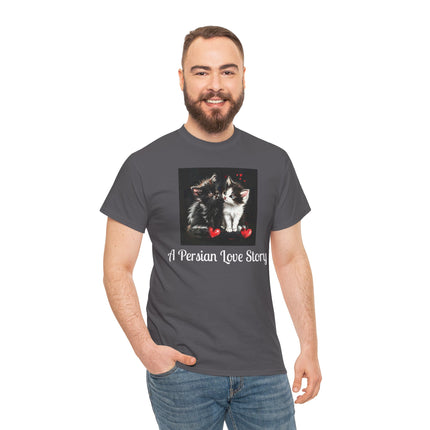 Cat Lover T-Shirt - Two Cute Persian Cats in Love with Red Heart