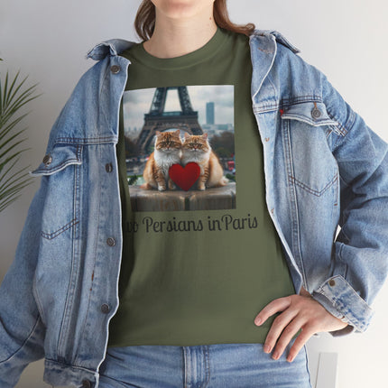 Cat Lover T-Shirt - Two Cute Persian Cats in Love with Red Heart