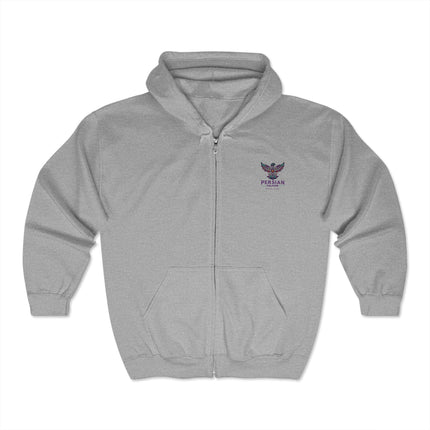 Personalised Unisex Heavy Blend™ Full Zip Hooded Sweatshirt. Modern Persian Shahbaz Falcon Design.