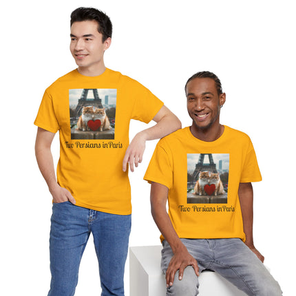 Cat Lover T-Shirt - Two Cute Persian Cats in Love with Red Heart
