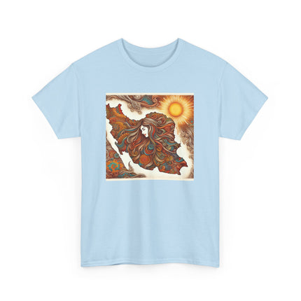 Personalised Persian Unisex T-Shirt – Rising Sun & Long Hair Design | Bohemian Freedom Culture Tee