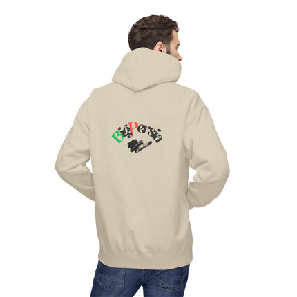 Personalised Casual Unisex Fleece Hoodie with Bold Graphic Print. BigPersia Design. Triple Print.
