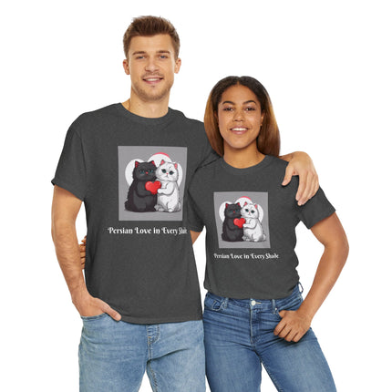 Cat Lover T-Shirt - Two Cute Persian Cats in Love with Red Heart